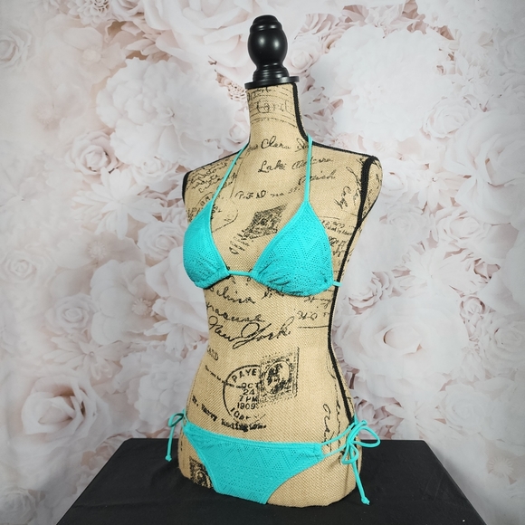 Turquoise Triangle Halter Bikini Set XS - Picture 2 of 8